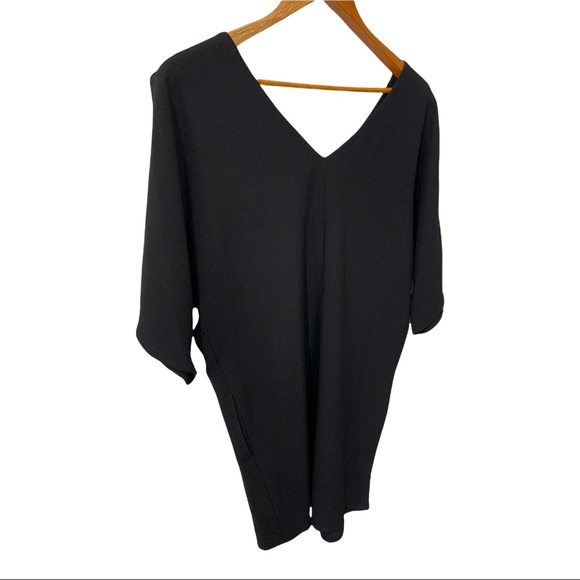 GIANNI BINI BLACK DEEP PLUNGE V-NECK AND BACK DRESS WITH GOLD ACCENTS - Picture 16 of 16